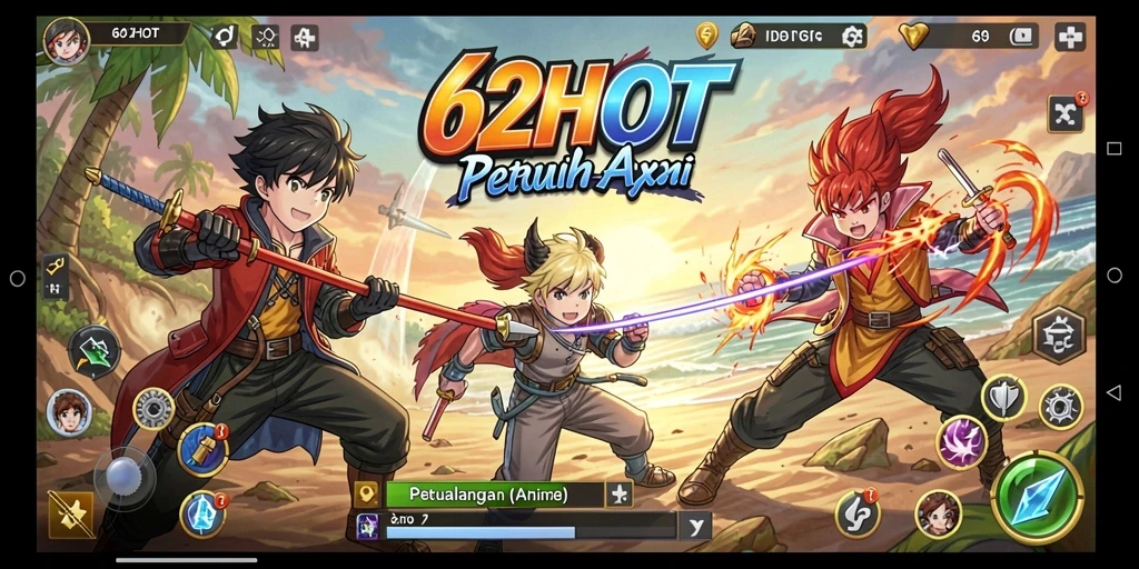 Screenshot dari gameplay 62HOT yang menunjukkan karakter utama dalam aksi.