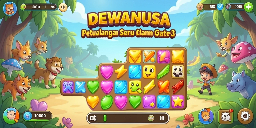 Tampilan gameplay DEWANUSA dengan aktivitas seru di level Match-3.