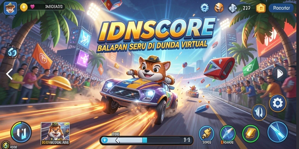 Gameplay mendebarkan dari balapan yang penuh aksi di IDNSCORE.