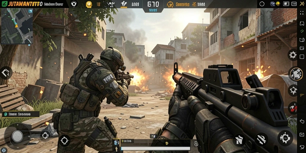 Gameplay seru dalam JUTAWANTOTO dengan aksi tembak menembak yang intens.
