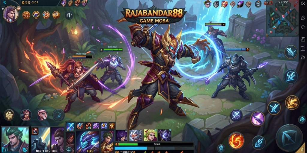 Screenshot gameplay menunjukkan pertempuran seru di RAJABANDAR88.