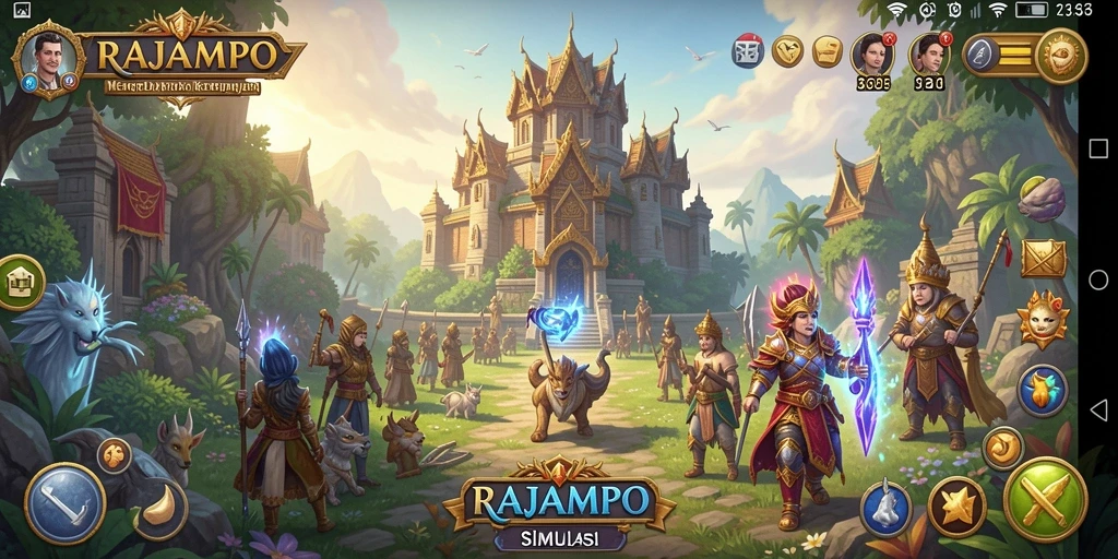Screenshot gameplay RAJAMPO menunjukkan momen krusial dalam pembangunan kerajaan.