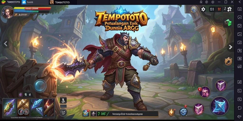 Tangkapan layar TEMPOTOTO menampilkan aksi pertarungan epik di dunia fantasi.