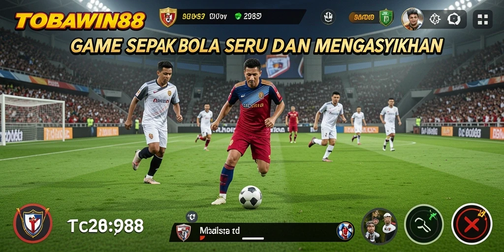 Screenshot gameplay TOBAWIN88 dengan aksi sepak bola yang mendebarkan.