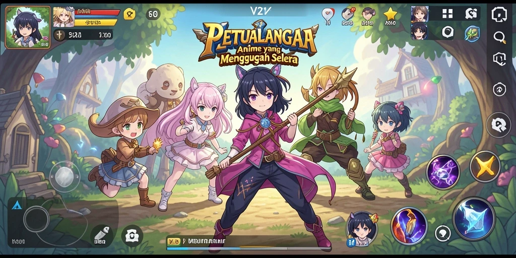 Screenshot utama V21 menampilkan aksi seru dalam dunia Anime.