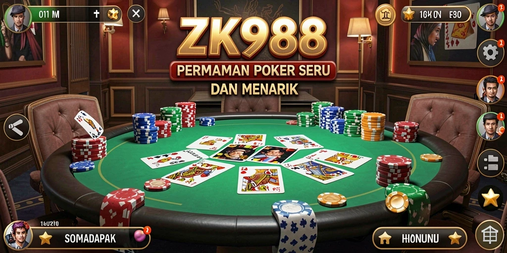 Tampilan gameplay seru ZK988 yang menampilkan aksi poker menarik.